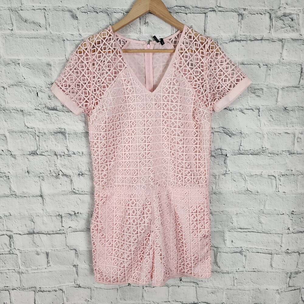 St studio JR square latticed Jumpsuit Sz 40 pink zip up cap sleeve A18